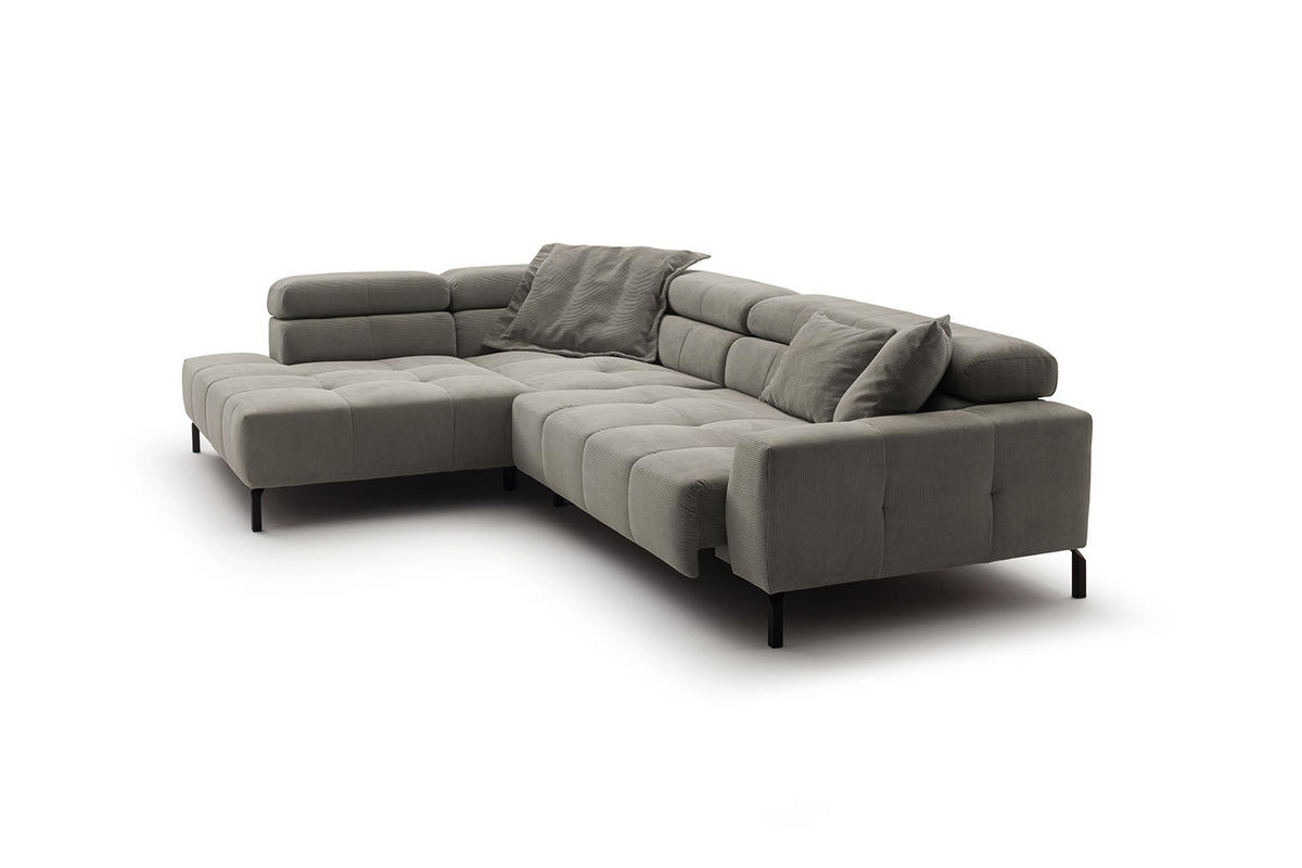 ECKSOFA MIT MOTORISCHEM SITZVORZUG OHIO Grau Cord - Schwarz/Grau, Textil/Metall (311/219cm) - KAWOLA