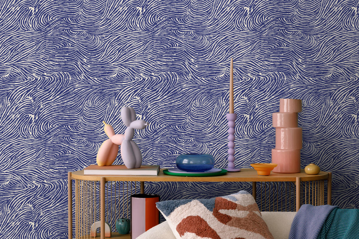TAPETE 3d Wellenförmige Linien 50 x 900 cm - Blau, Papier (50/900cm) - ESTAhome