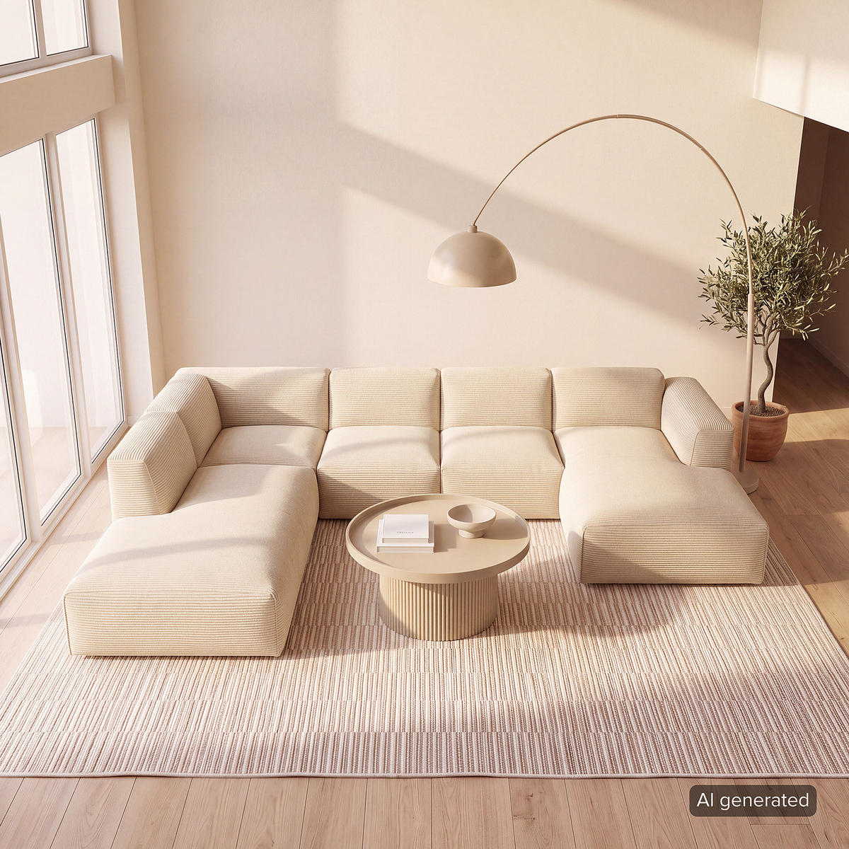 WOHNLANDSCHAFT mit Longchair - Beige/Schwarz, Kunststoff/Textil (325/71/235cm) - home24