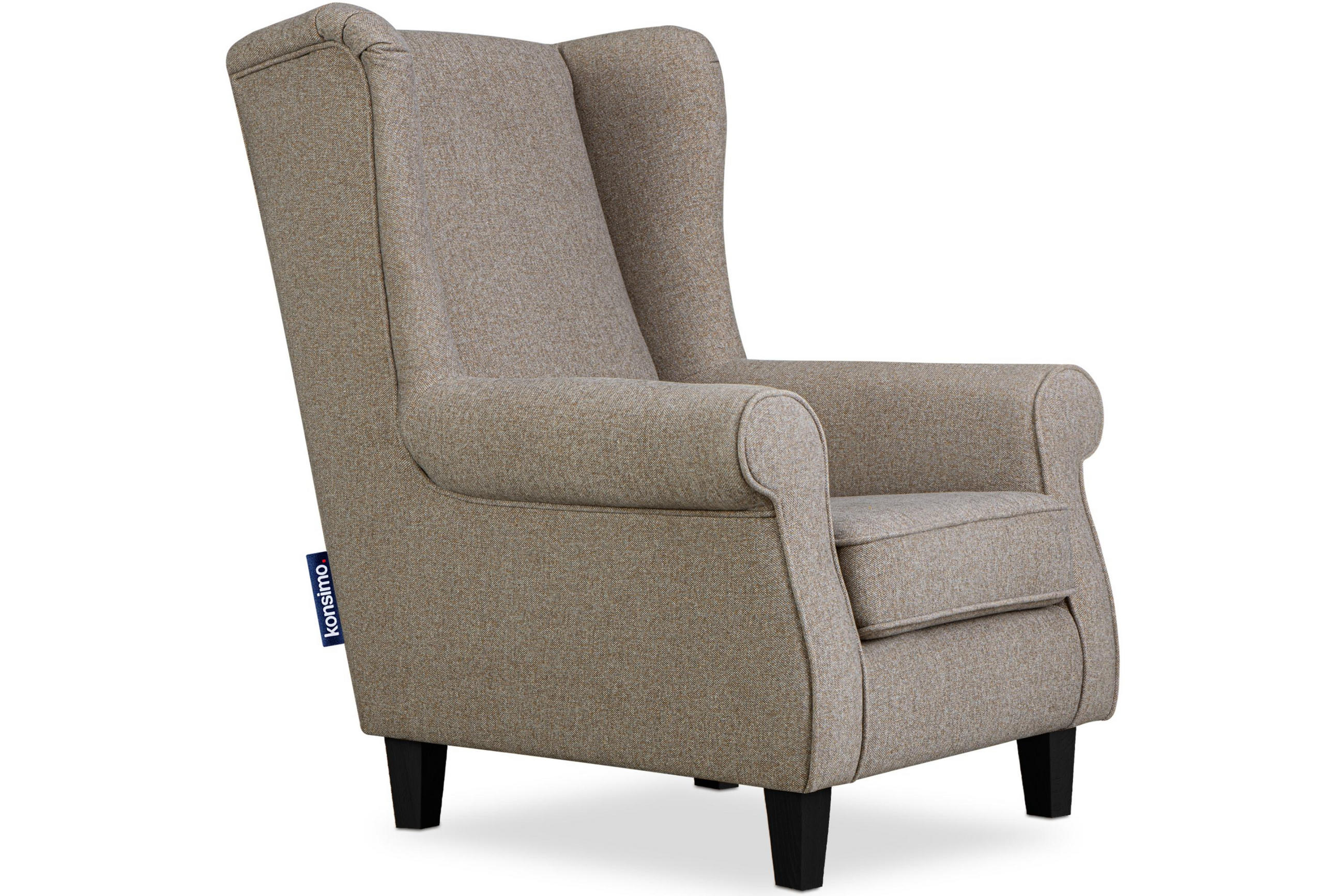 OHRENSESSEL MILES Massivholzbeine schwarz, hellbraun - Hellbraun, Holzwerkstoff/Buchenholz (82/105/97cm) - KONSIMO®