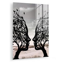 ACRYLGLASBILD Strand - Meer - Menschen - Baum - Moderne Kunst 60x80 cm - Hellgrau, Glas (60/80cm) - MuchoWow