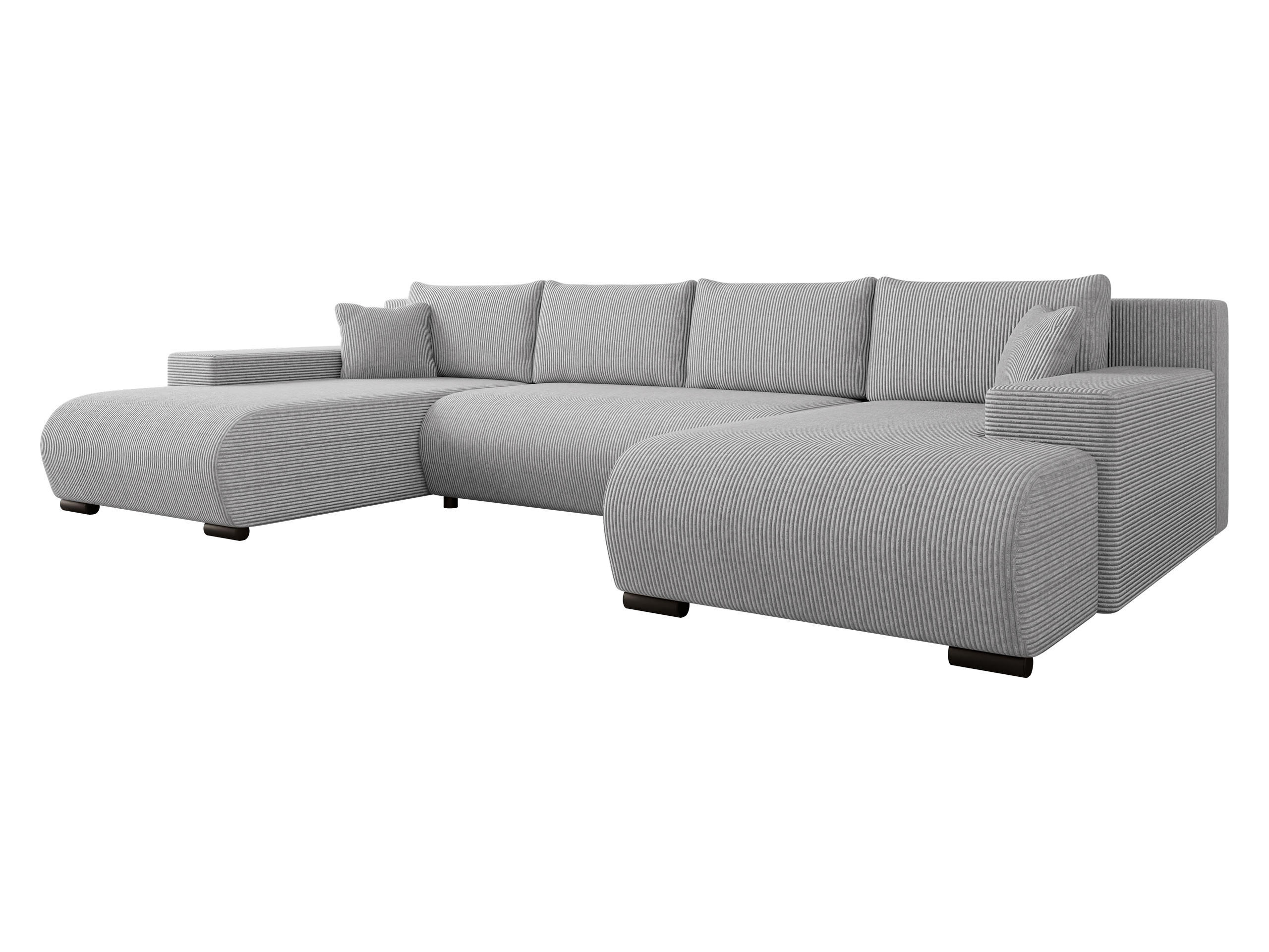 WOHNLANDSCHAFT Nojan U Cord - Hellgrau/Schwarz, Holz/Kunststoff (351/80/191cm) - MIRJAN24