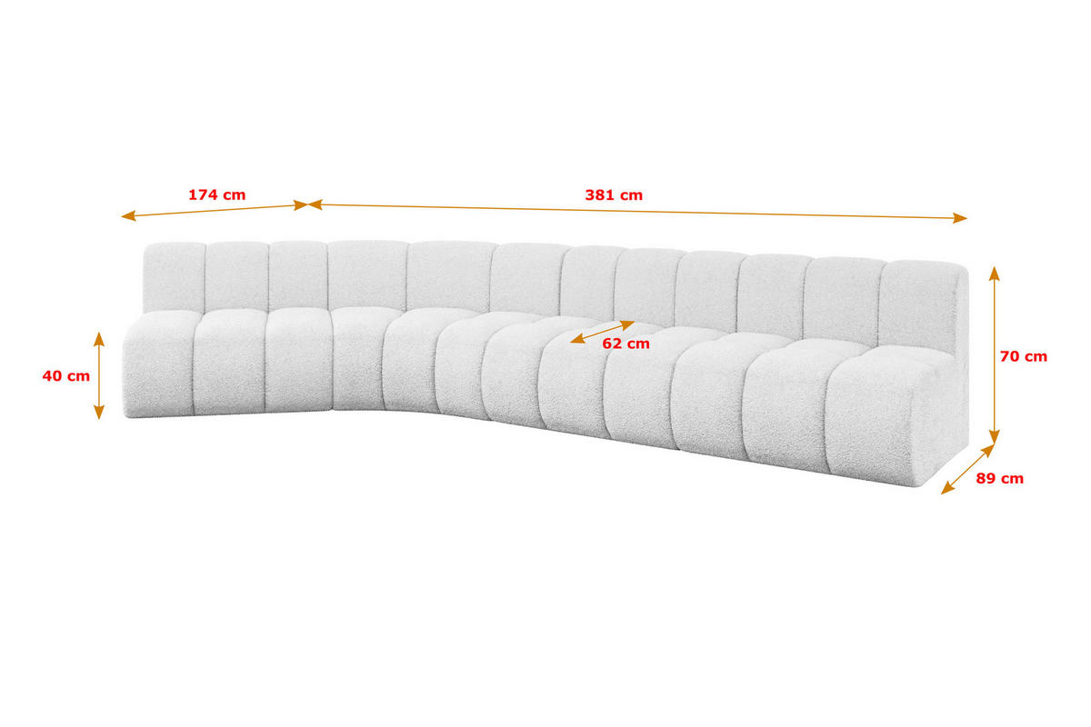 ECKSOFA modulares Sofa Montra-L2 - 381x174x70 cm Weiß - Weiß, Holzwerkstoff/Textil (381/174cm) - ALTDECOR