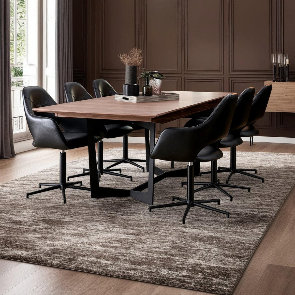 ESSTISCH 200/100/76 Amerikanisches Walnussfurnier rechteckig - Schwarz/Braun, Holz/Metall (200/100/76cm) - Furnhouse