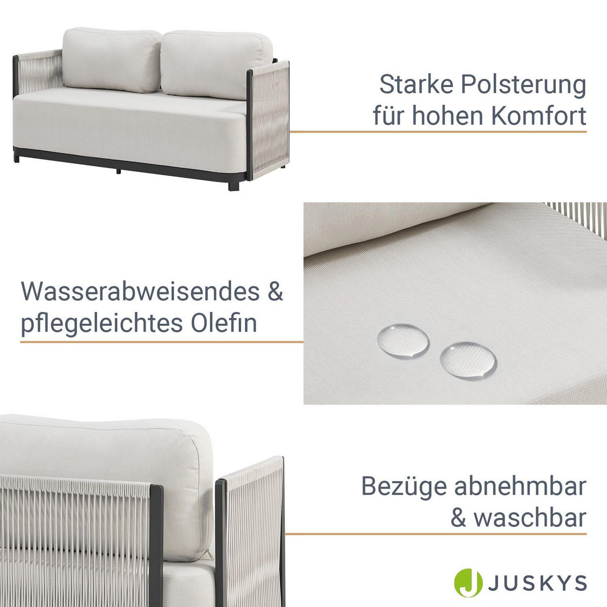 GARTEN-LOUNGE-SET Curacao beige 4-tlg. - Beige, Metall - Juskys