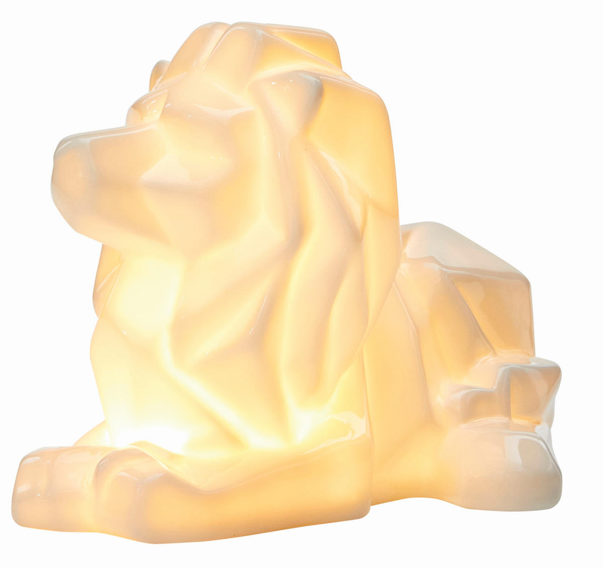 LED-PORZELLANFIGUR - stilvolle Origami-Deko mit warmweißem Licht und Timer, Löwe, batteriebetrieben - Weiß, Keramik (11.7/19.4/12.7cm) - Northpoint