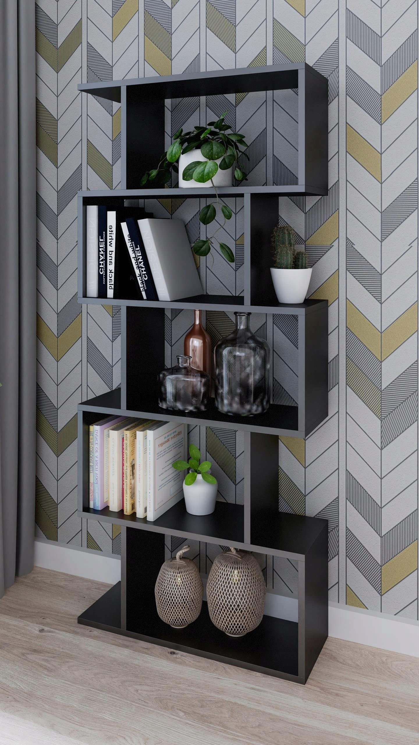 BÜCHEREGAL BASK Schwarz 76,4/28/176 cm - Schwarz, Holzwerkstoff (76.4/176/28cm) - Matkam Möbel