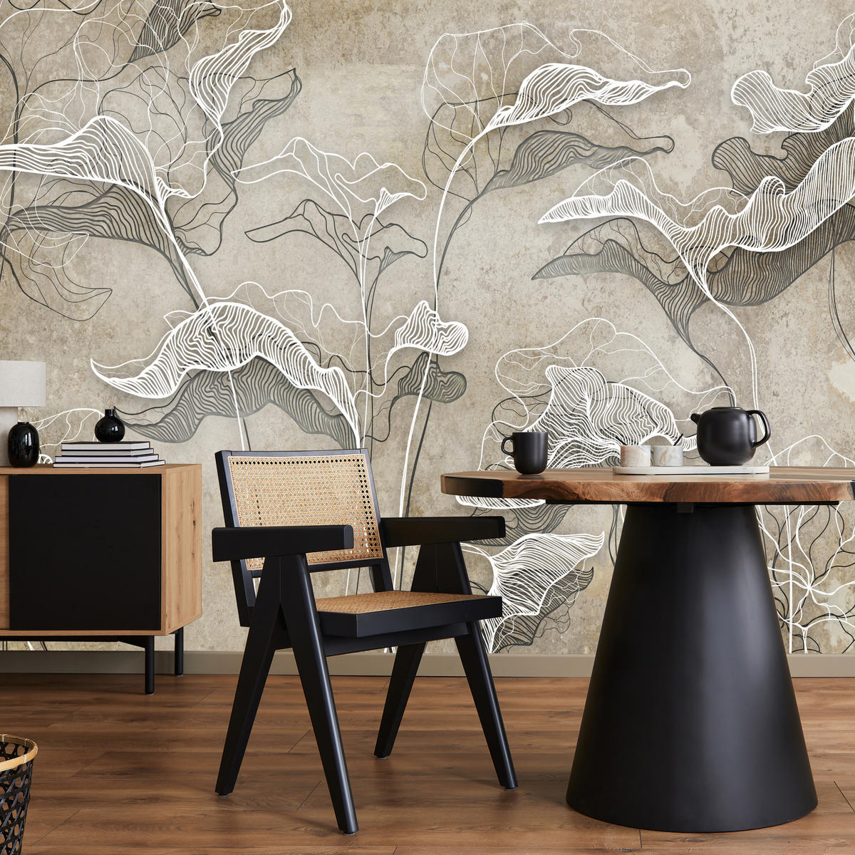 FOTOTAPETE Abstrakte Blätter Beton Optik 350x256 - Beige/Braun, Papier (350/256cm) - Muralo