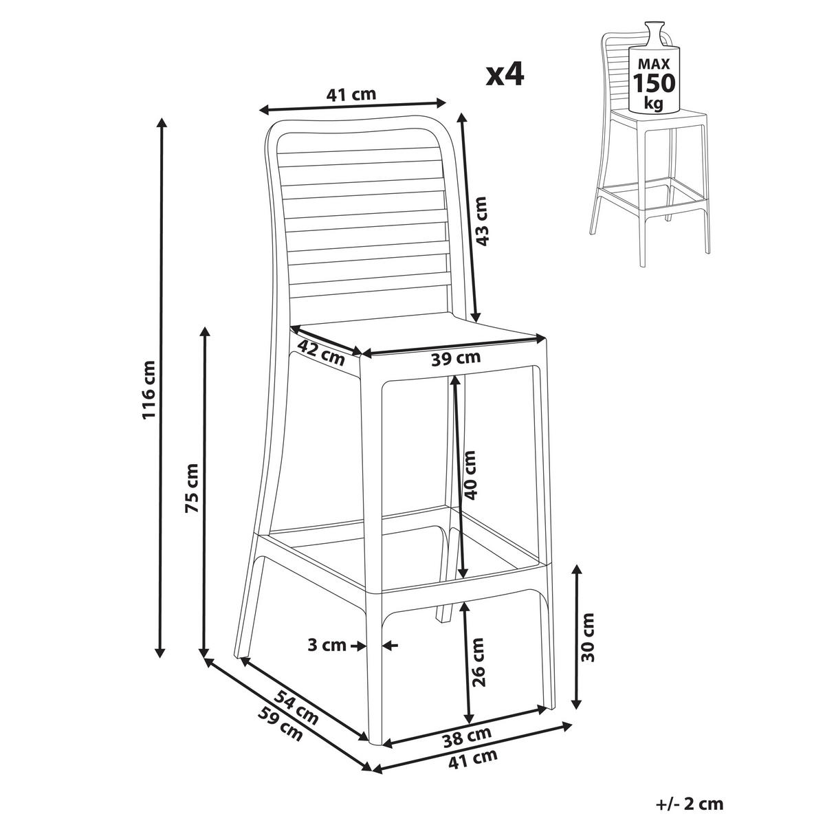BARSTÜHLEN 2er-Set Schwarz Seceda - Schwarz, Kunststoff (41/116/59cm) - Beliani