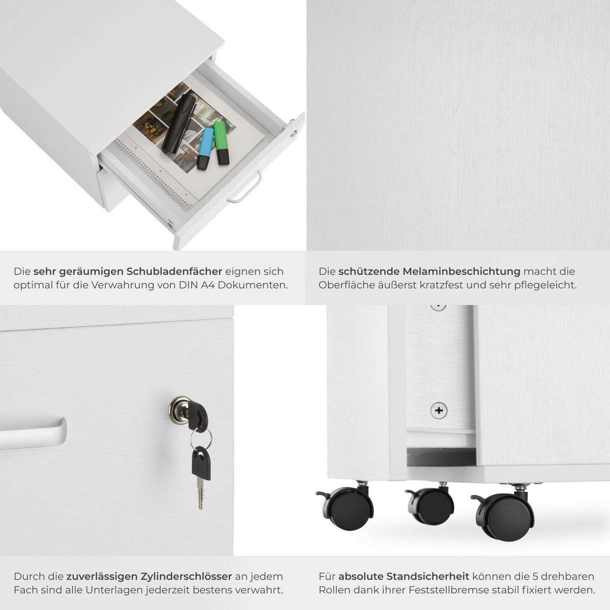 ROLLCONTAINER Vagur,40 x 44 x 54,5 cm,weiß - Weiß, Holzwerkstoff (40/54.5/46cm) - tectake