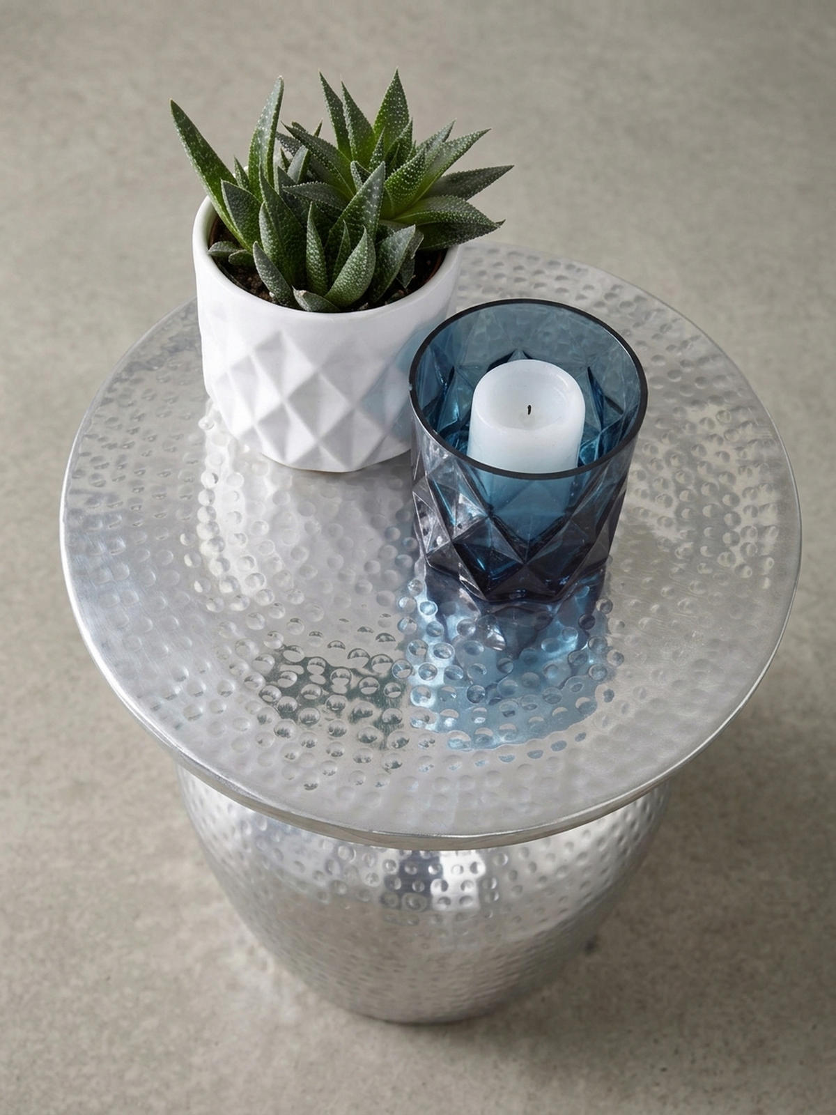 BEISTELLTISCH Aluminium Hammerschlagstruktur Belastbar ENNS, Silber 36x36x46 cm - Silberfarben, Metall (36/36/46cm) - KADIMA DESIGN