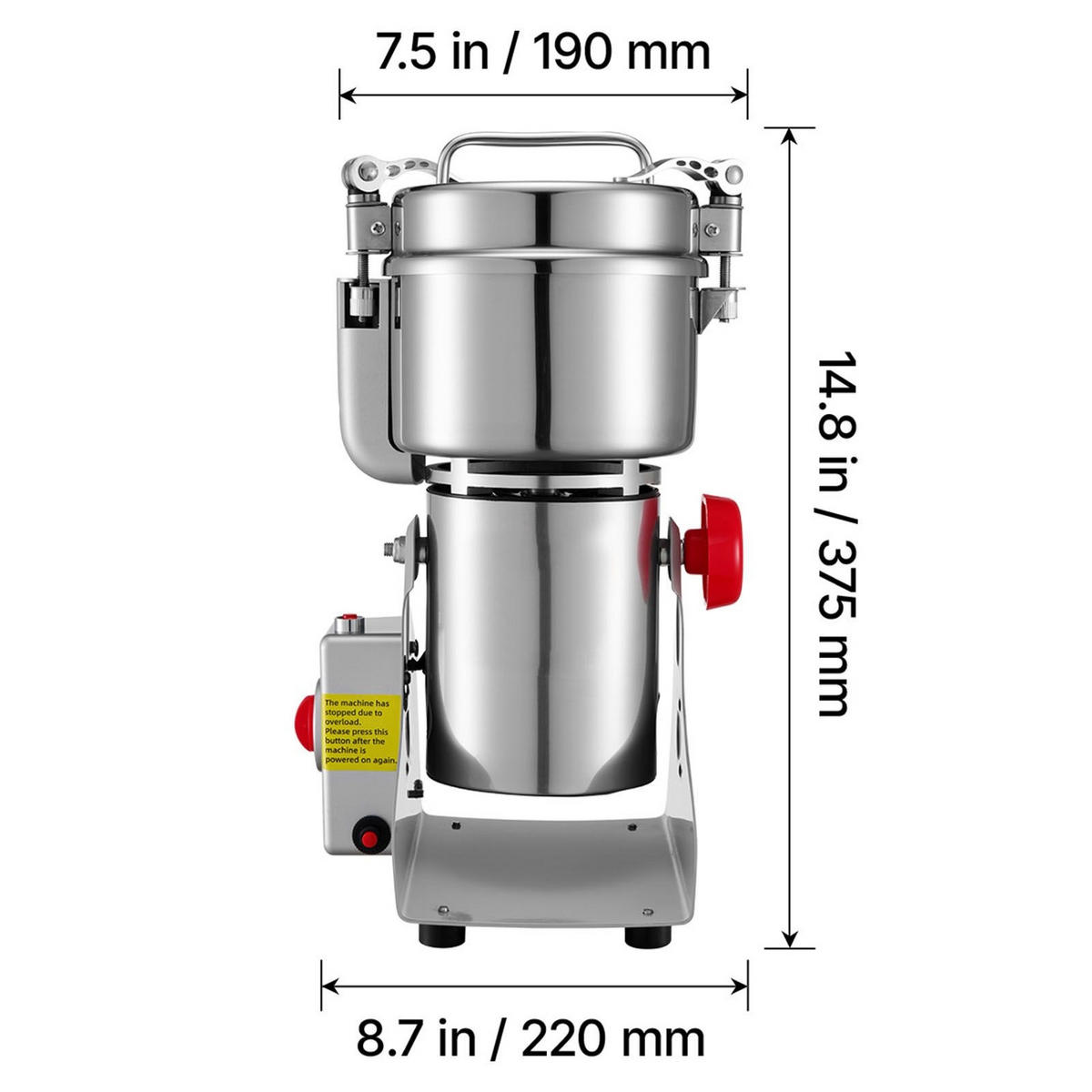 GETREIDEMUHLE Elektrische 800g, SCHWENKBARES DESIGN 2100W, Edelstahl für Küche und Gewerbe - Silberfarben, Metall (25.12/30.12/40cm) - Rolipo