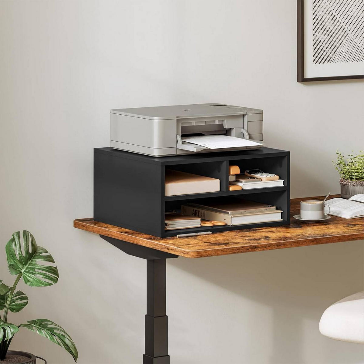 AKTENREGAL mit 3 Fächern,Druckerschrank, 47x22,5x40 cm, Schwarz - Schwarz, Holzwerkstoff (40/47/22.5cm) - Woltu