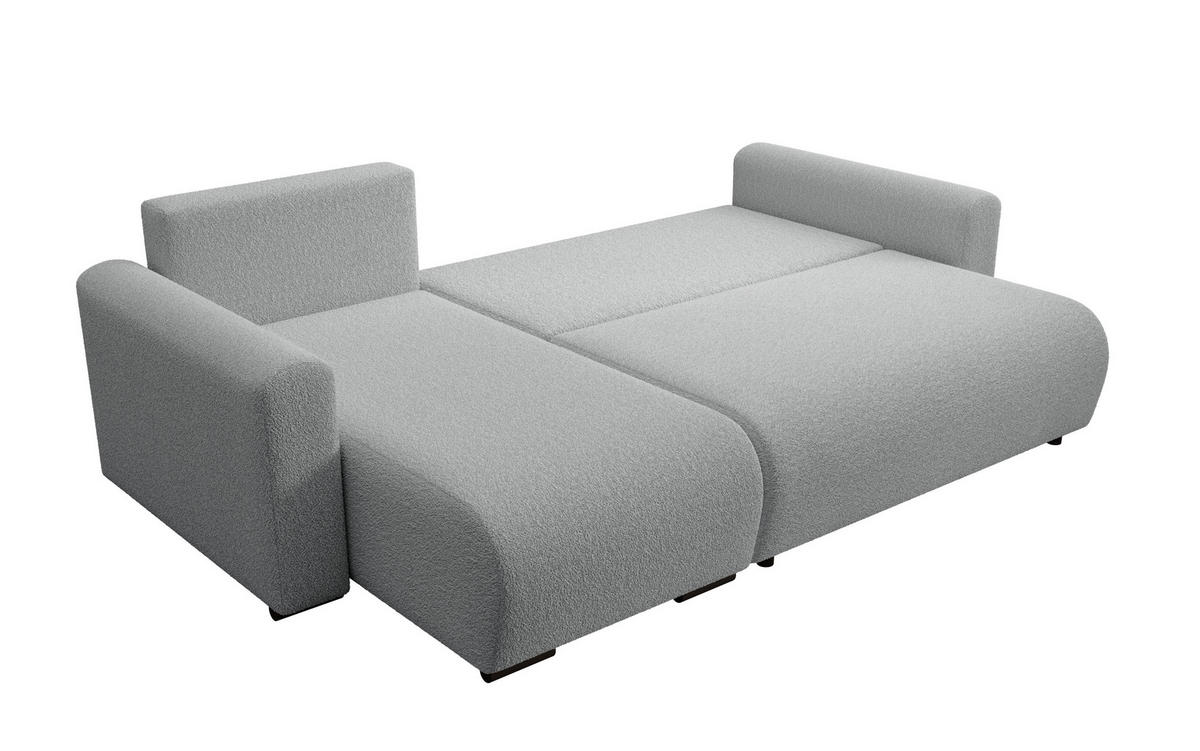 ECKSOFA DORA L, Eckcouch in L-Form mit Schlaffunktion und Bettkasten, Farbe: Grau, Bouclé-Stoff, Ottomane Links - Grau, Textil (240/143cm) - Storez24