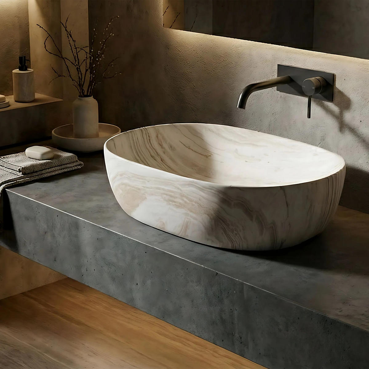 AUFSATZWASCHBECKEN Rea Amelia Saturn 48 - Beige, Keramik (34.5/13.5/48cm) - REA
