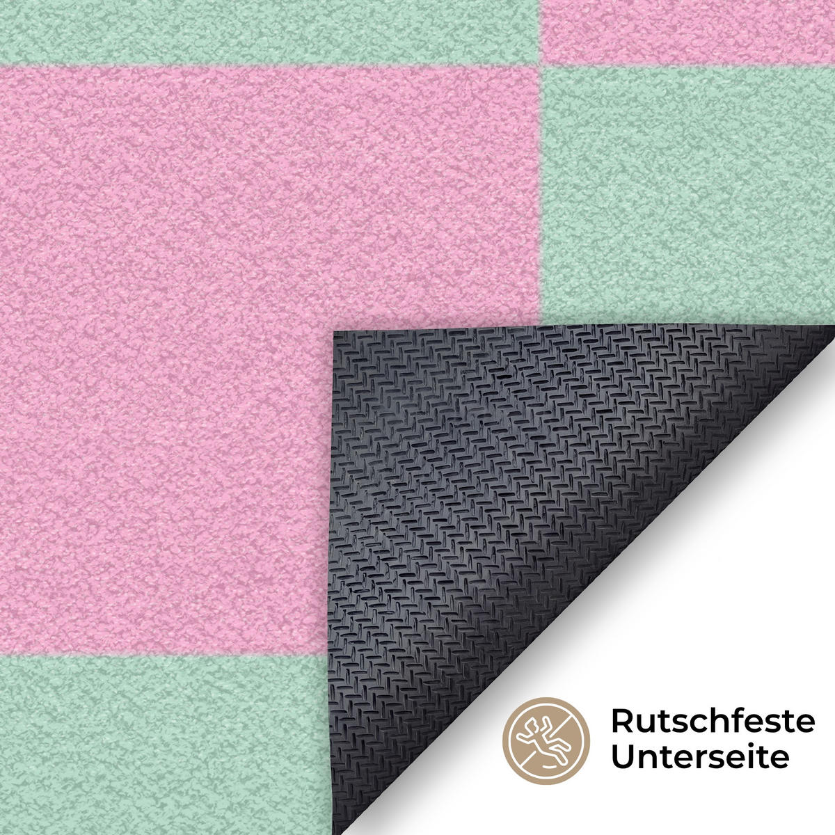 ROHOŽKA Šachovnicový vzor - zelená - růžová - kostky 120x80 cm - mátově zelená, textil/umělá hmota (120/0.4cm) - MuchoWow