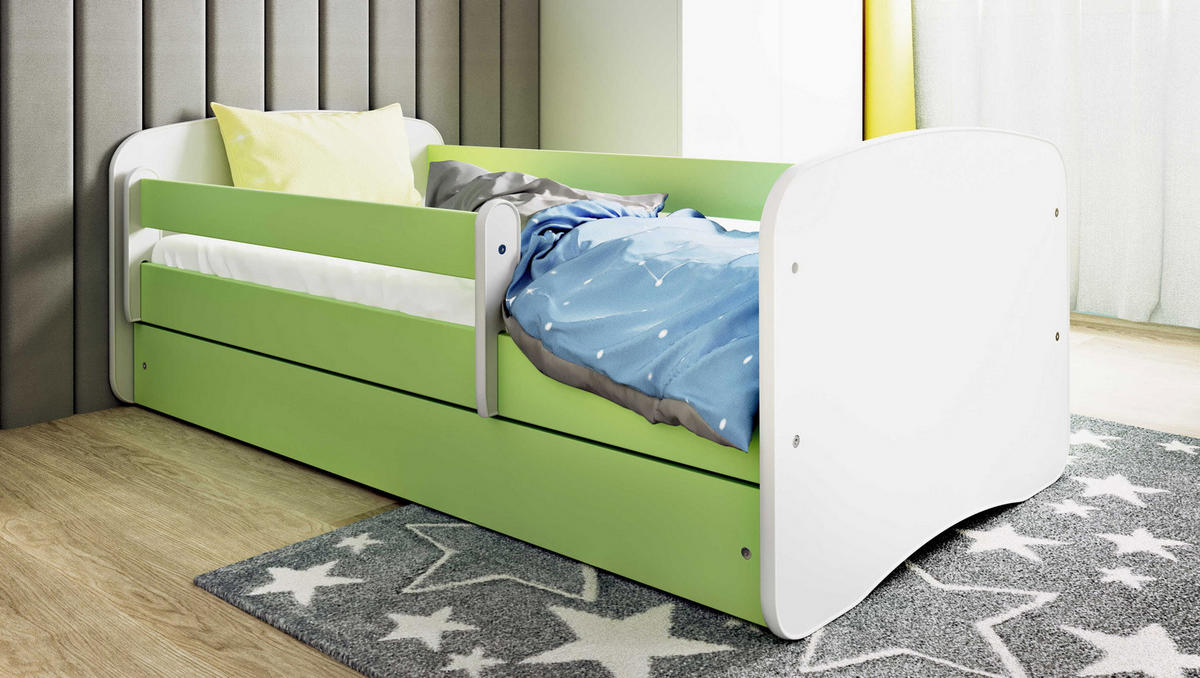 KINDERBETT Emily mit Schublade und Matratze, Grün 70x140 cm - Weiß/Grün, Holzwerkstoff (140/70cm) - WFL GROUP
