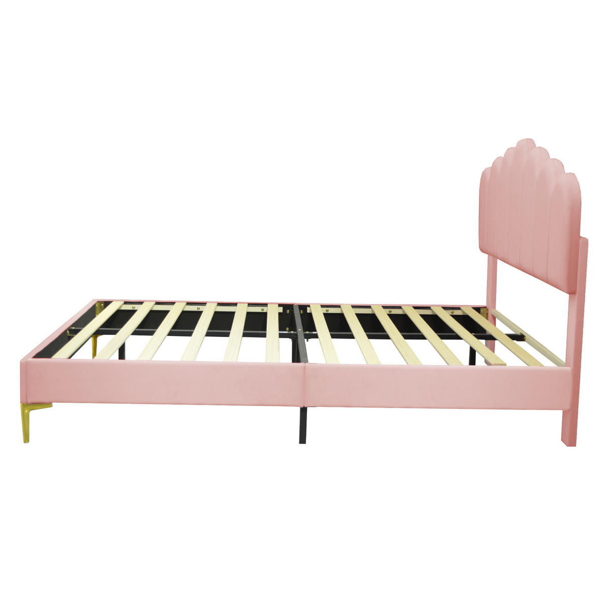 POLSTERBETT mit verstellbarem Kopfteil 140x200 cm Samt Pink - Pink, Metall (140/200cm) - Meubliv