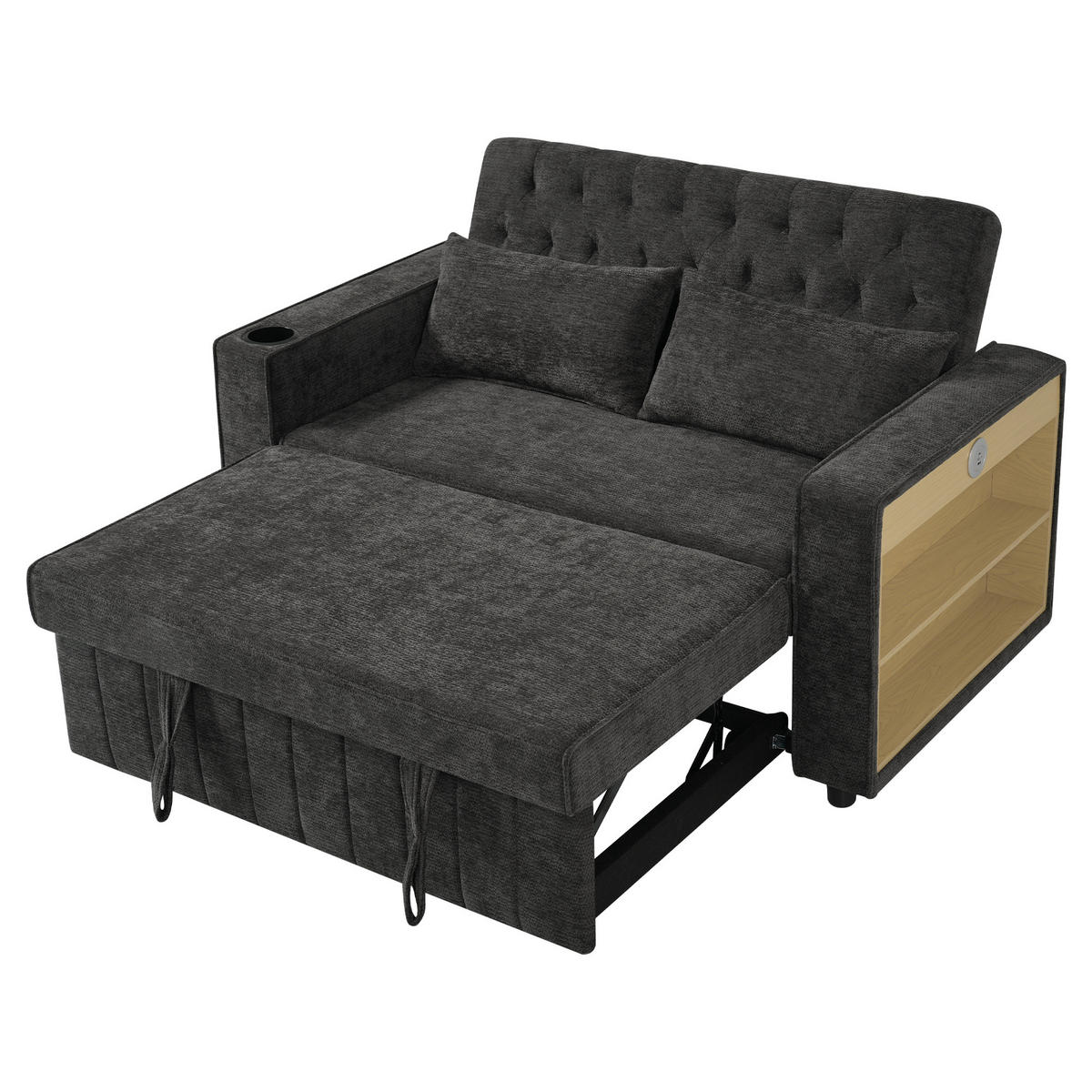 SCHLAFSOFA 2-Sitzer mit USB-Anschluss und Getränkehalter Chenille Grau 140/137/84 cm - Grau, Textil (140/84/137cm) - OKWISH