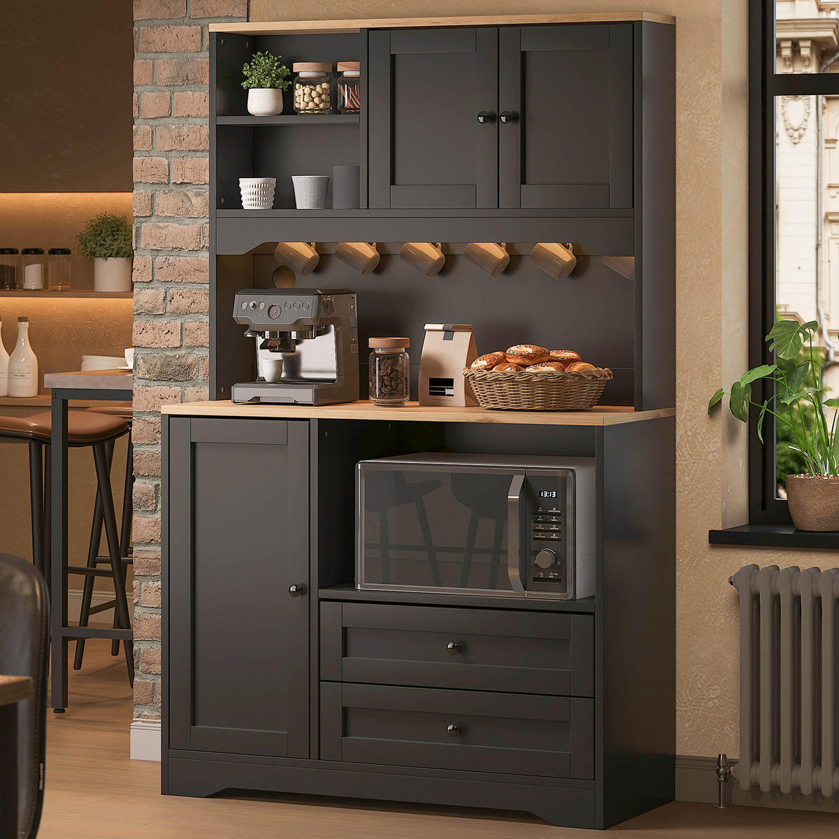 BUFFET DE-38741 100/40/163 cm LED-Beleuchtung und Mikrowellenfach Schwarz - Schwarz, Holzwerkstoff (100/163/40cm) - ComfortXL