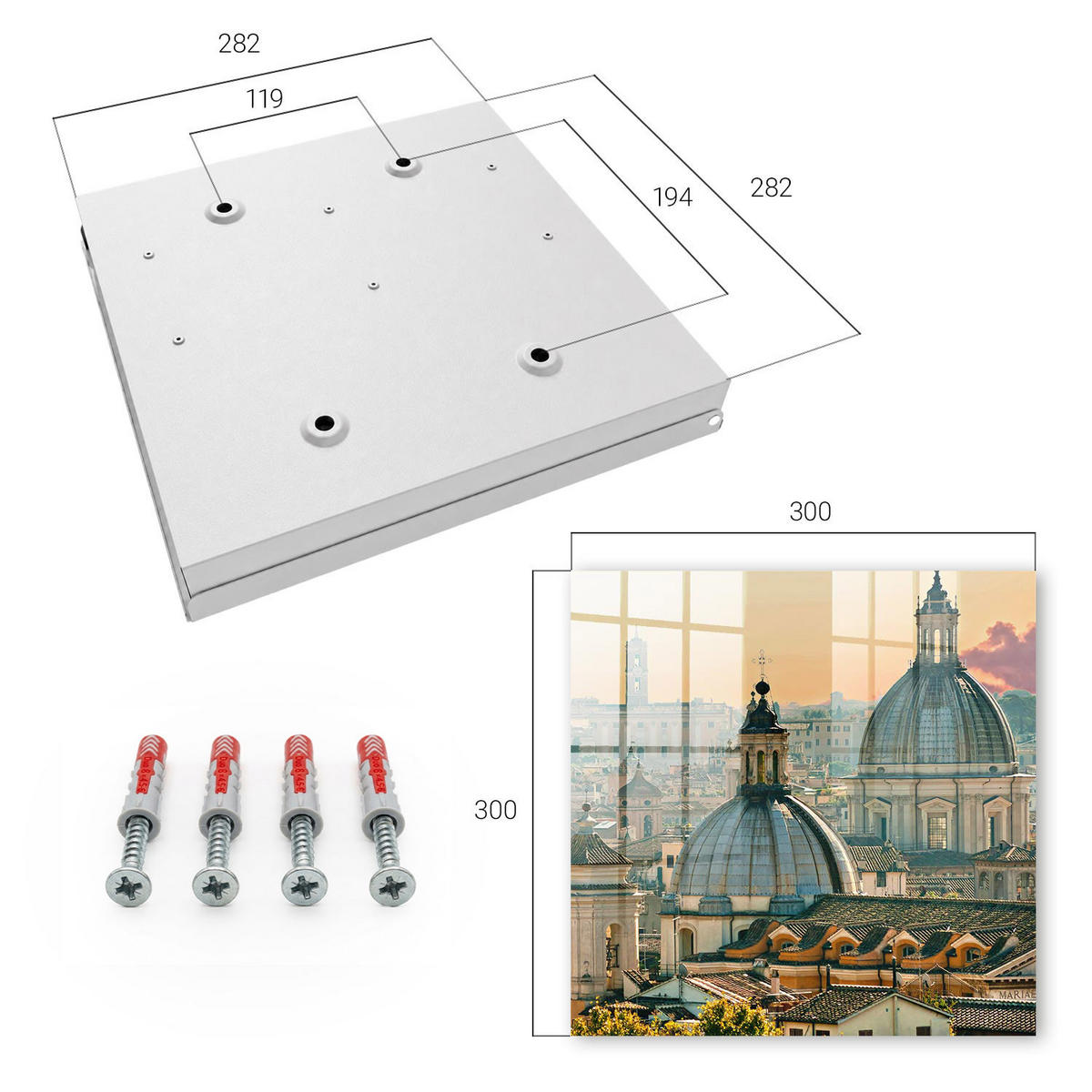 SCHLÜSSELBOX Weiß 30x30 cm – Türöffnung nach rechts - Stadtpanorama - Beige, Metall (30/30/5cm) - TULUP
