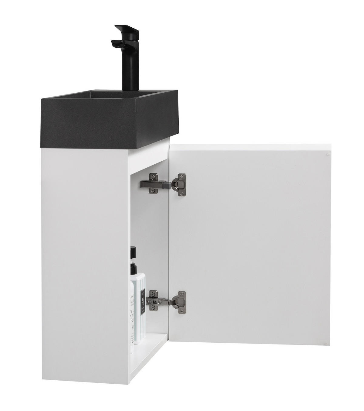 GÄSTE-WC-MÖBELSET Angela 2 Teile Weiß Matt - Schwarze Waschbecken - 40 x 22 x 64 cm - Weiß, Holz (40/52/22cm) - Badplaats