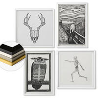WANDBILDER 4er-Set - 50x50 cm & 40x60 cm Weißer Rahmen - Inspiration Schrei Schädel Eule - Weiß, Kunststoff (50/50cm) - ArtPrintCave