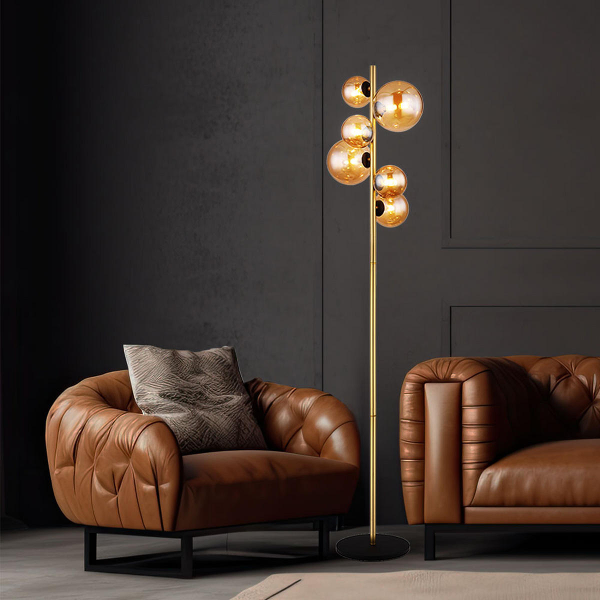 LED STEHLEUCHTE RIHA Glas Amber Orange - Orange, Glas (28.5/26.5/155cm) - Globo Lighting