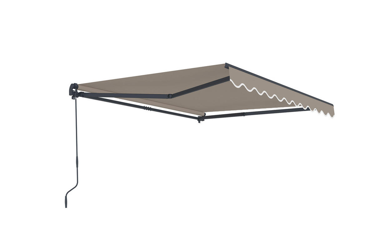 EINTEILIGE MARKISE Vecchio Taupe 3m x 2,5m - Premium-Leinwand 320g/m² - Taupe, Metall (295/270/250cm) - Cazeboo