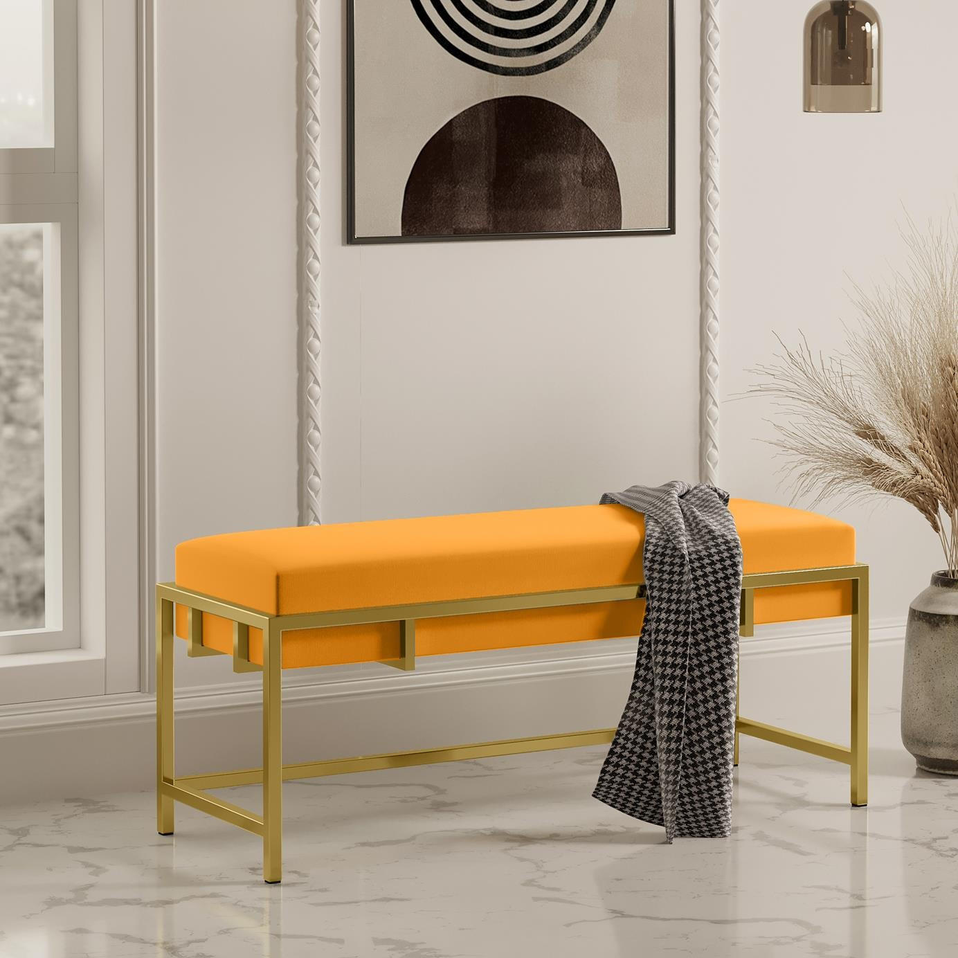 POLSTERBANK LAMO 100 Honig, Goldene Beine - Goldfarben/Honig, Textil/Metall (100/45/35cm) - Bettso