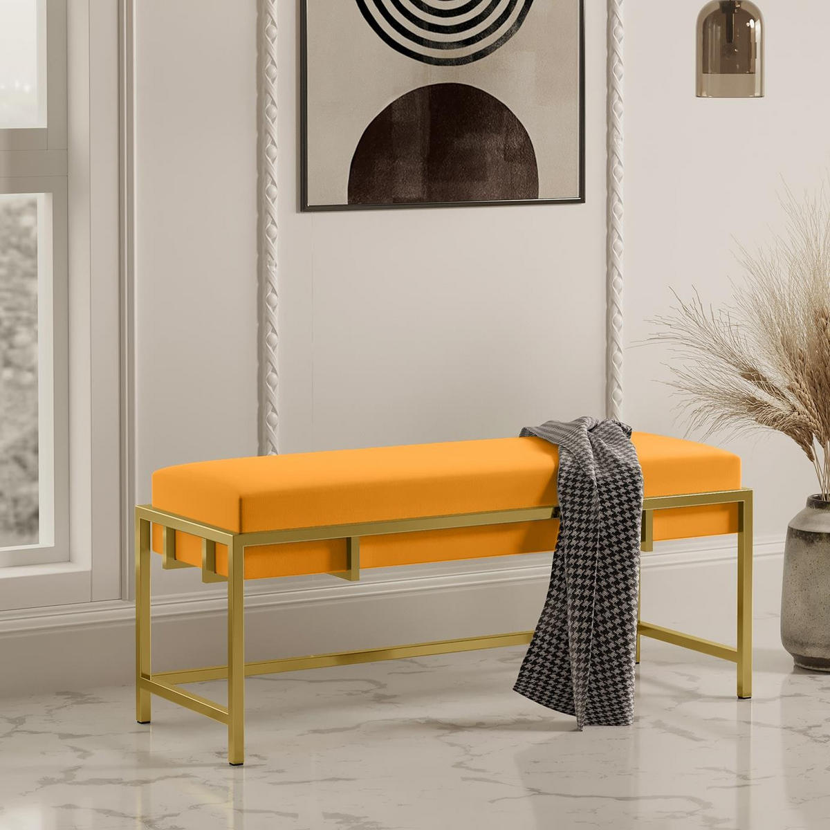 POLSTERBANK LAMO 100 Honig, Goldene Beine - Goldfarben/Honig, Textil/Metall (100/45/35cm) - Bettso