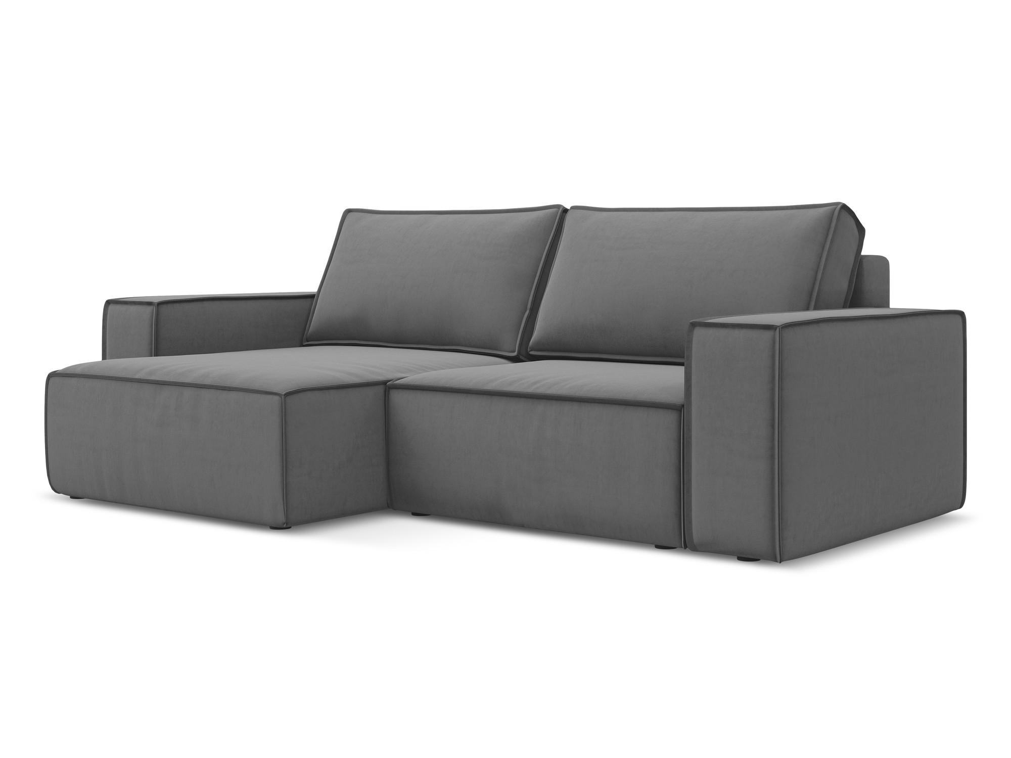ECKSOFA mit Schlaffunktion Samt Stoff Grau - Schwarz/Grau, Kunststoff/Textil (148/257cm) - Makamii