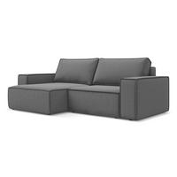 ECKSOFA mit Schlaffunktion Samt Stoff Grau - Schwarz/Grau, Kunststoff/Textil (148/257cm) - Makamii
