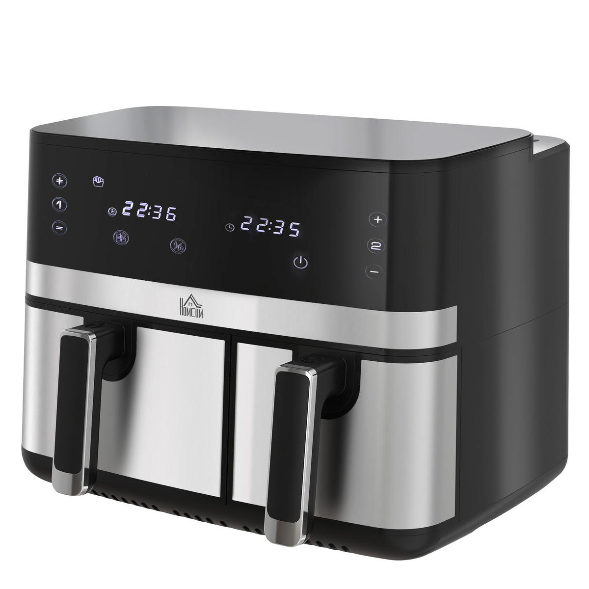 HEISSLUFTFRITTEUSE DE-07932 2 Körbe (5,2 L & 3,3 L), 8 Programme Schwarz+Silber - Schwarz, Metall (39.2/31.1/41.8cm) - ComfortXL