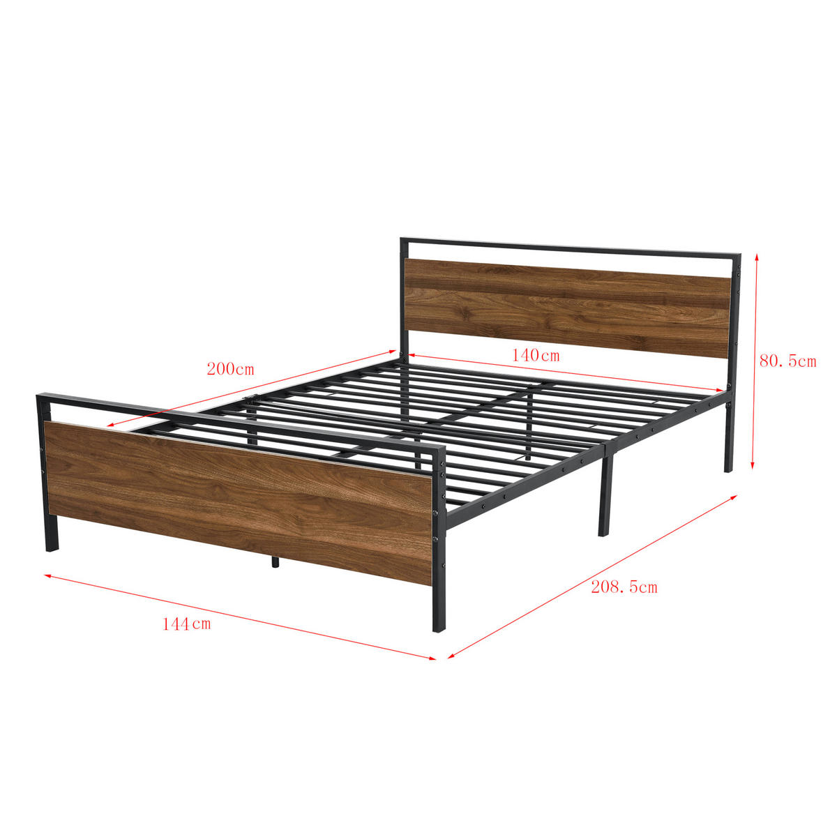 METALLBETT Finse - Walnussfarben/Schwarz, Metall (140/200cm) - [en.casa]