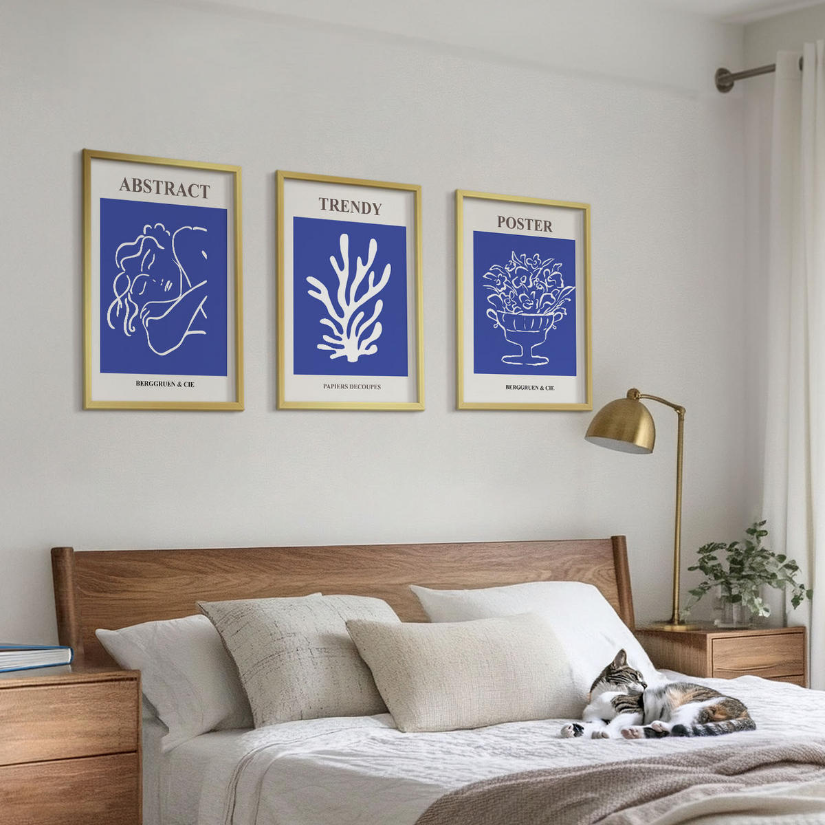 WANDBILDER 3er Set - 40x60 cm Goldrahmen - Stilvolle blaue Poster - Goldfarben, Kunststoff (40/60cm) - ArtPrintCave