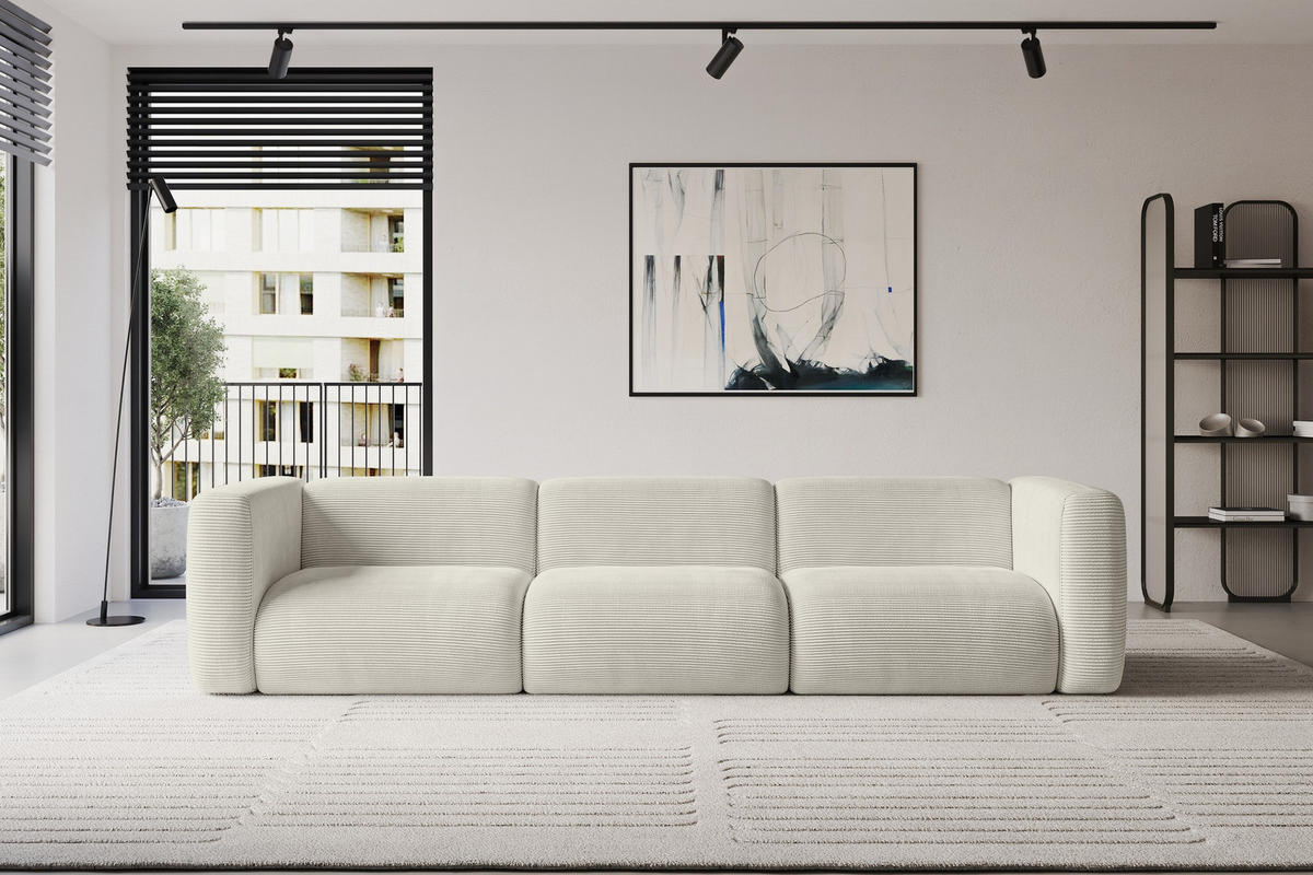 MODULÁRNÍ pohovka MIRA-S2, 3místná, 319 × 89 × 70 cm, krémová, manšestr - černá/krémová, kompozitní dřevo/textil (319/70/89cm) - ALTDECOR