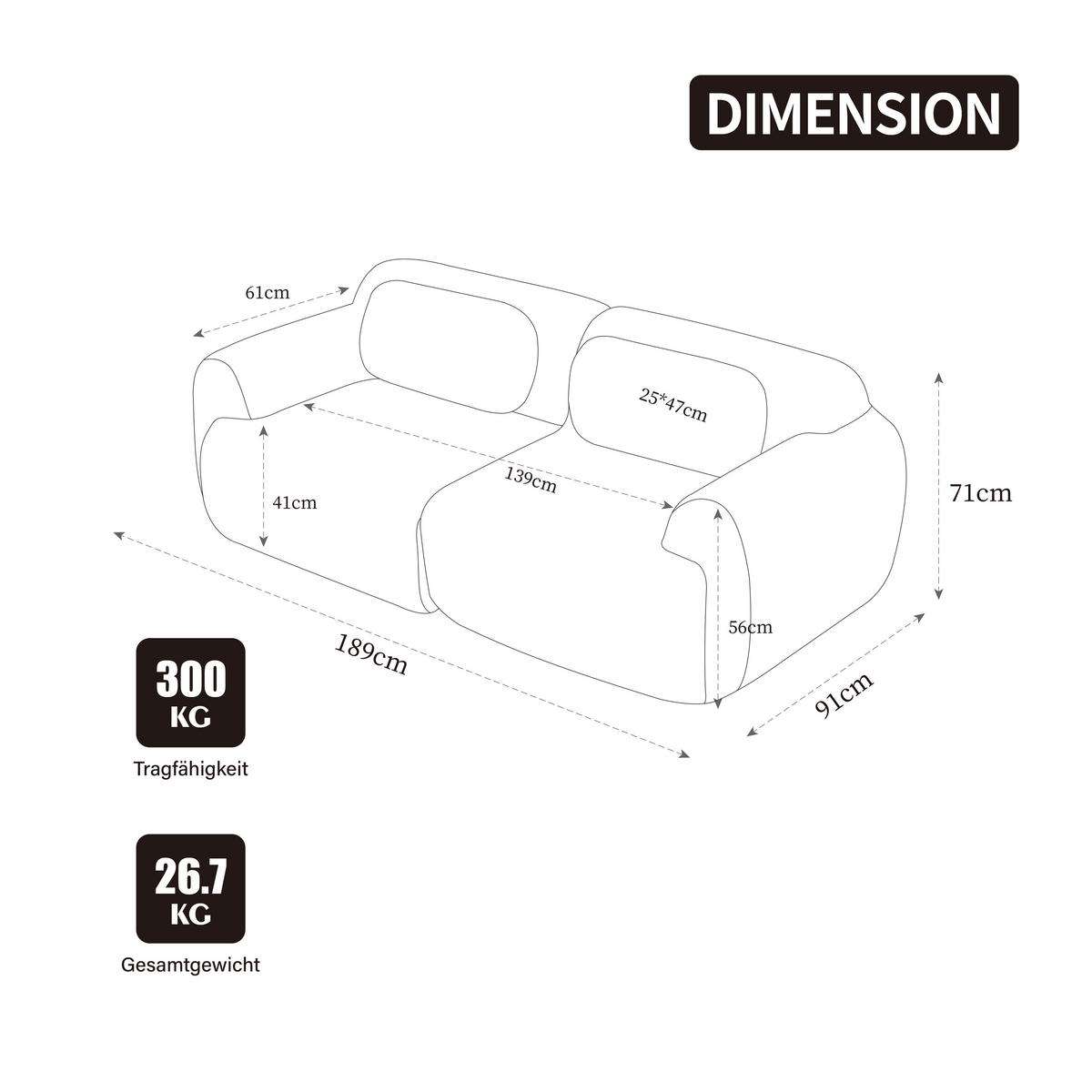 2-SITZER SOFA Chenille Elfenbein - Beige, Textil (189/71/91cm) - WISHDOR