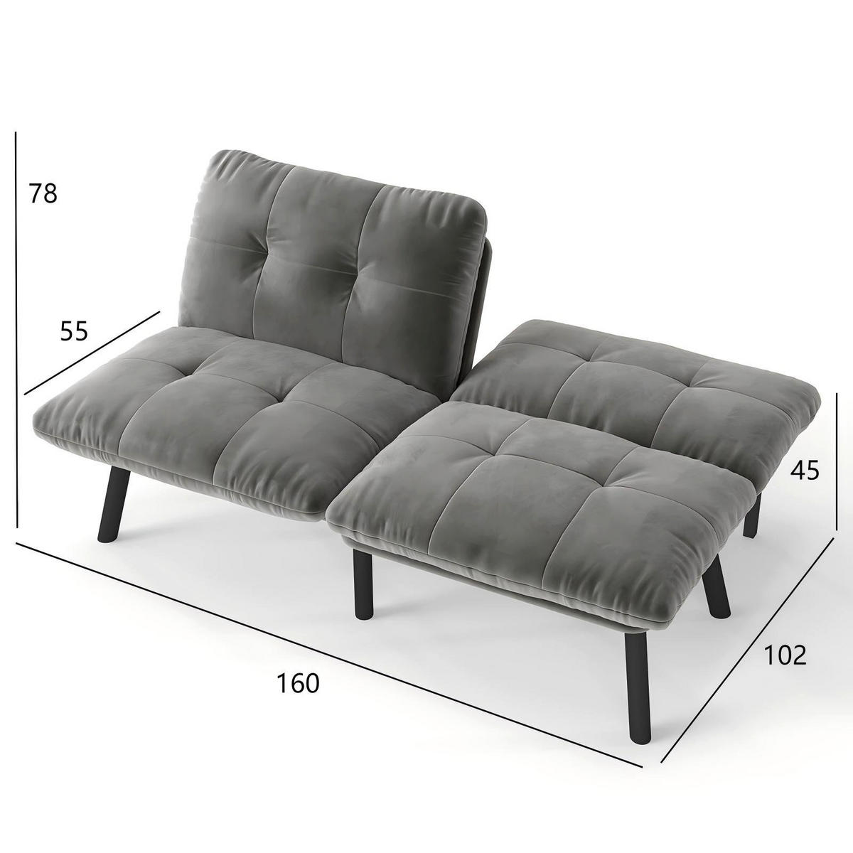 SCHLAFSOFA/SCHLAFSOFA aus Samtstoff, Grau - Grau, Textil (81/78/160cm) - Urban Meuble