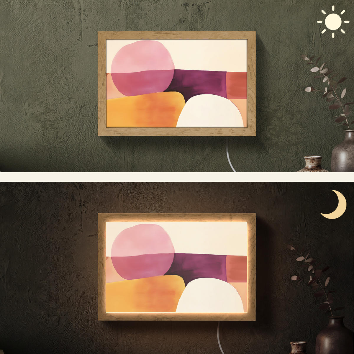NÁSTĚNNÁ LAMPA Tvary - abstraktní - barevné 30x20 cm - růžová, kompozitní dřevo (30/20/8cm) - OnlyWow