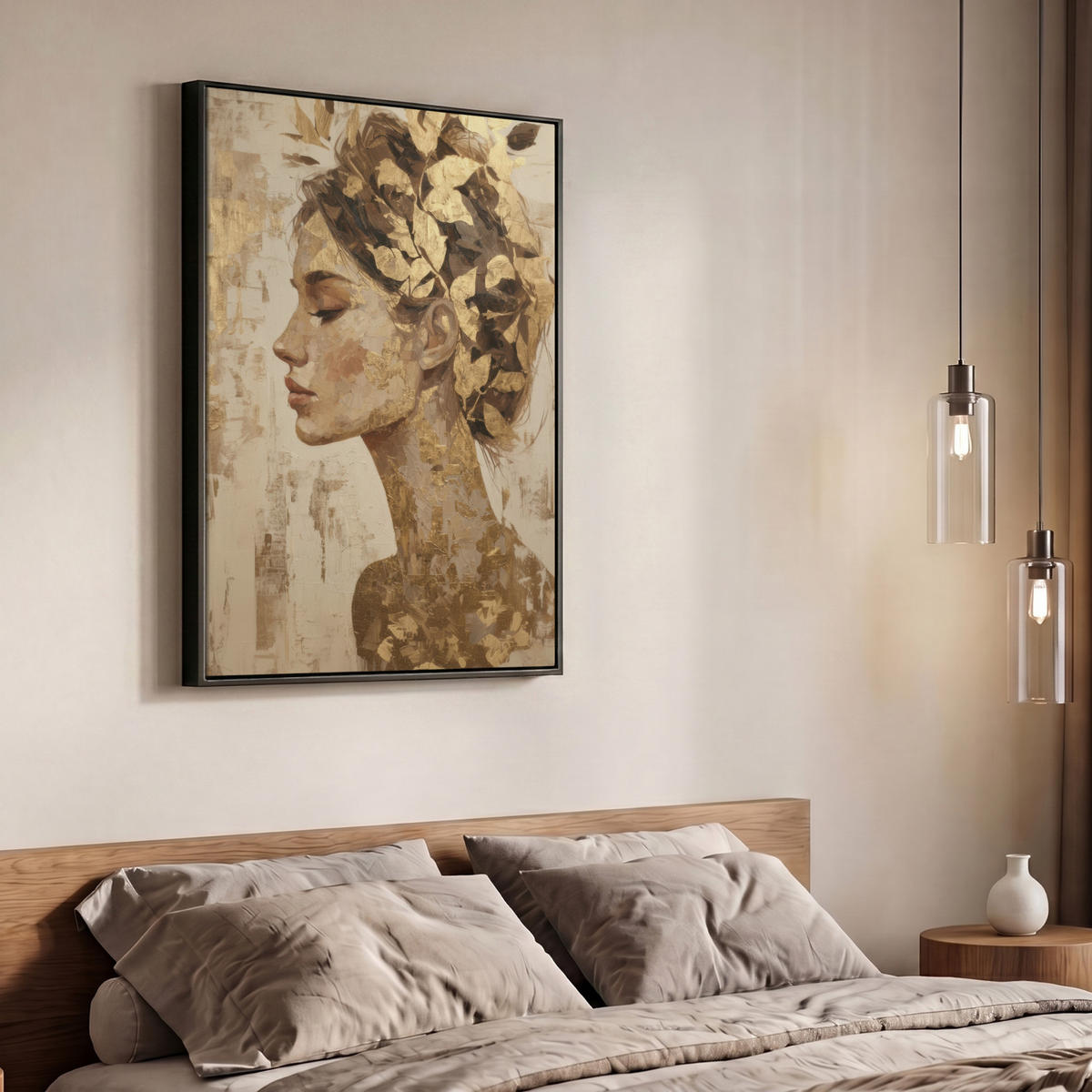 LEINWAND Bilder mit Rahmen - Frau - Gold - Abstrakt - Textur - 70x100 - Goldfarben, Textil (70/100cm) - MuchoWow