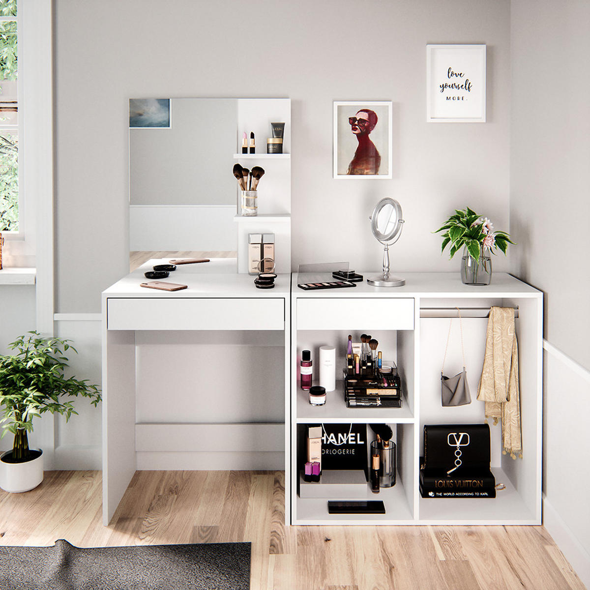 SCHMINKTISCH Isabelle Weiß 60 cm mit Schrank - Weiß, Holzwerkstoff (60/140/40cm) - Vicco