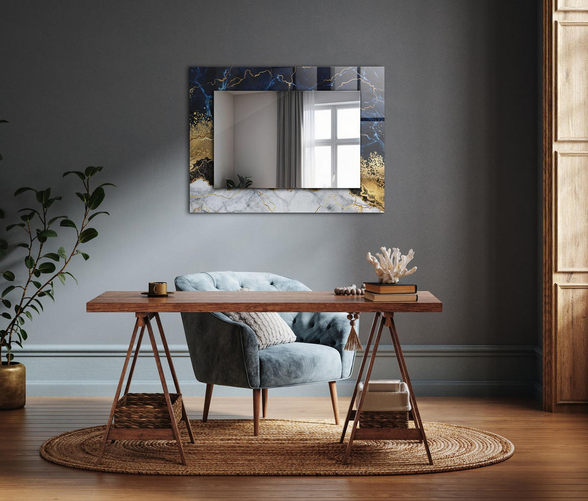 SPIEGEL 80 x 60 cm Rechteckig mit Aufdruck - Dunkelblau, Glas (80/60/0.4cm) - TULUP