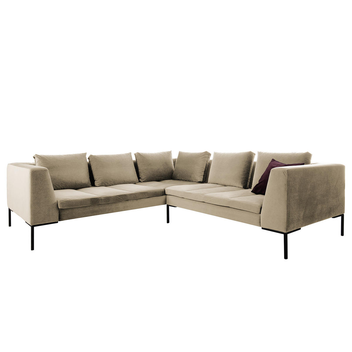 ECKSOFA mit Rundecke L - Samt - Chromfarben/Beige, Textil/Metall (255/238cm) - home24