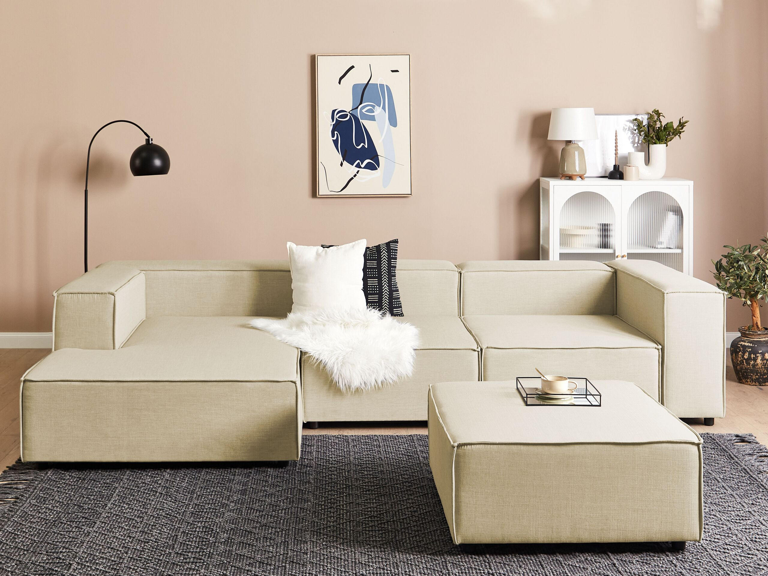 Thumbnail - Beliani 3-Sitzer-Ecksofa, Beige, Schwarz, Textil, 326x180 cm, Wohnzimmer, Sofas & Couches, Wohnlandschaften, Ecksofas