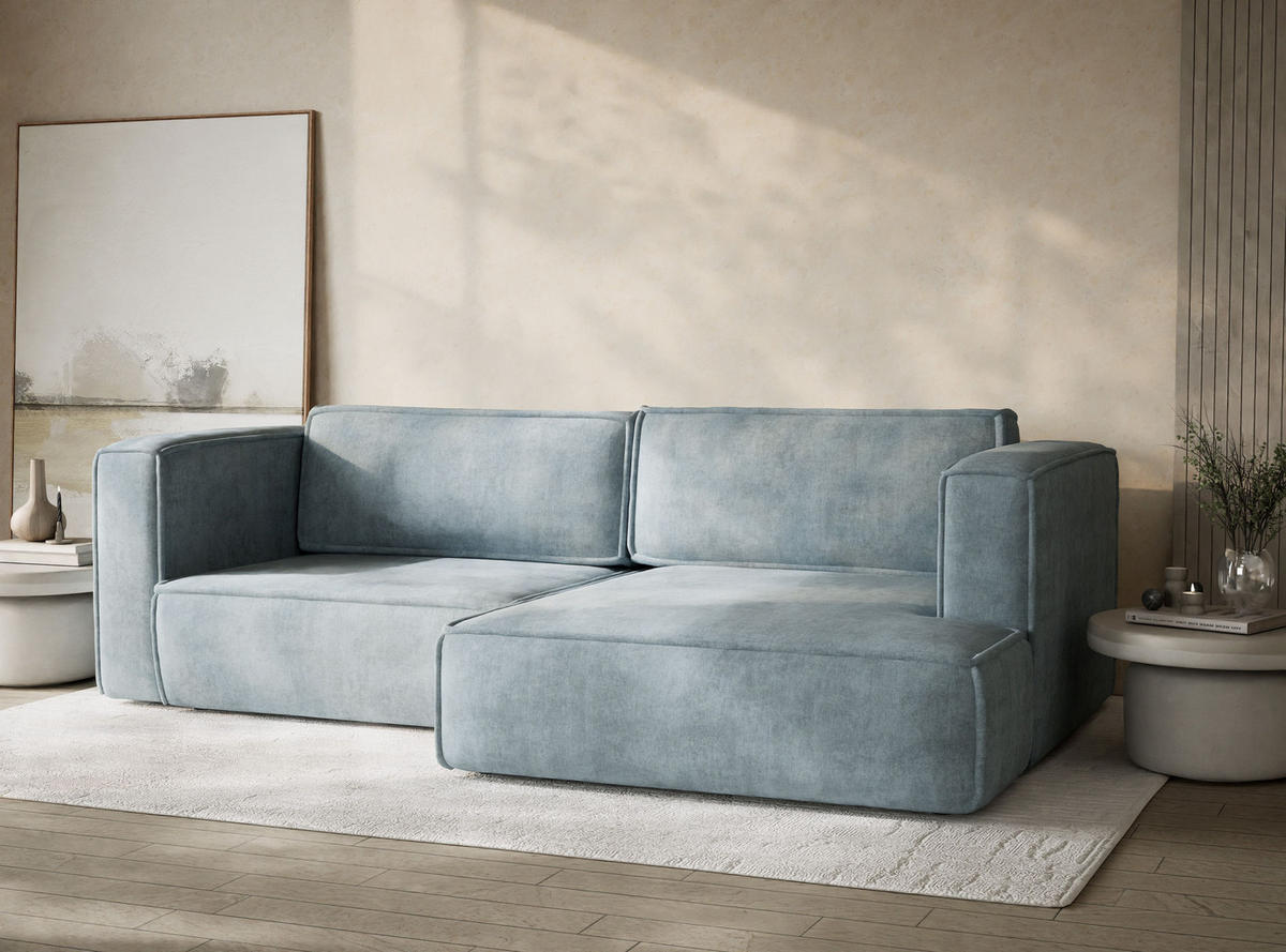 ECKSOFA MIT SCHLAFFUNKTION Velto Hellblau Webstoff - Schwarz/Hellblau, Holz/Holzwerkstoff (250/152cm) - Maison de Reve