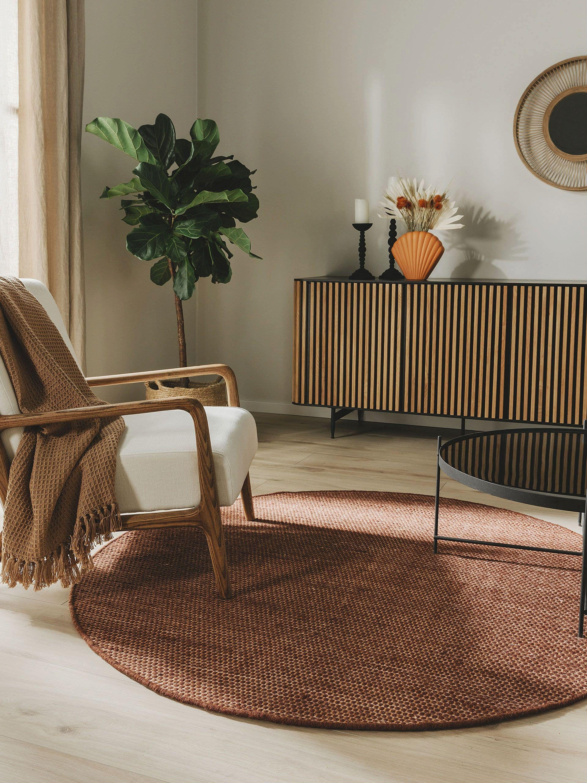 WOLLTEPPICH rund Rocco Braun ø 150 cm rund - Braun, Textil (150/150cm) - benuta Pure