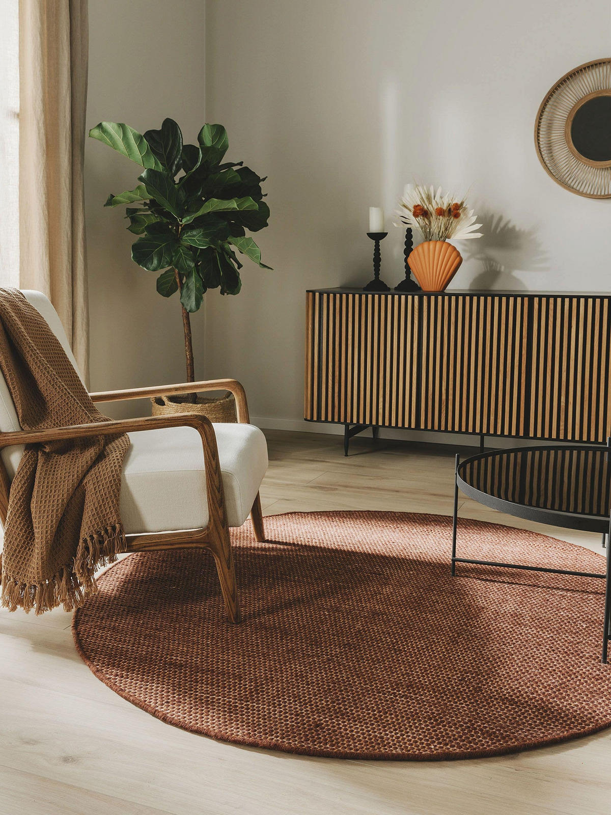 WOLLTEPPICH rund Rocco Braun ø 150 cm rund - Braun, Textil (150/150cm) - benuta Pure