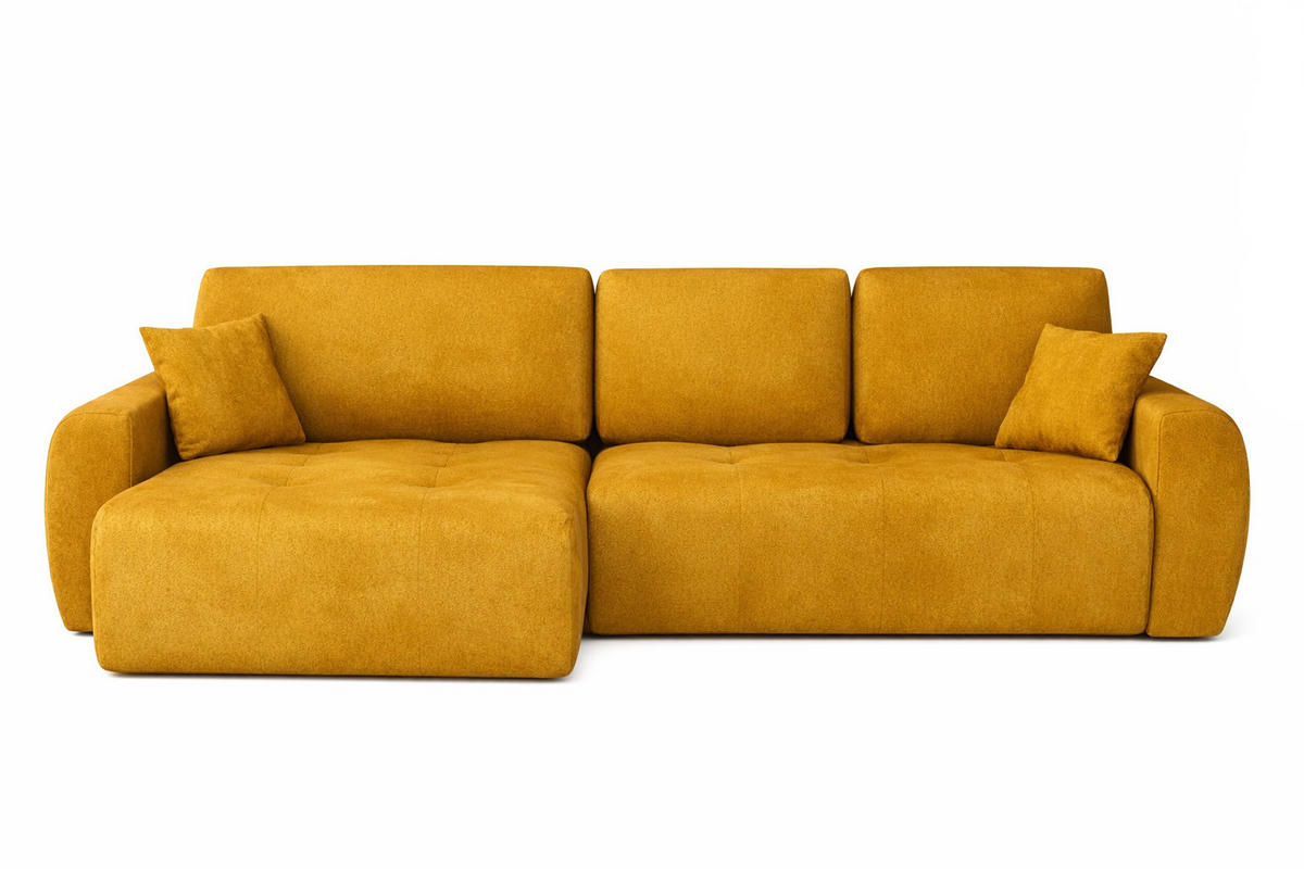 ECKSOFA Mit Schlaffunktion Und Bettkasten L-Form Ivo L, Veloursstoff Salvador, Gelb, Links - Gelb, Holz (250/142cm) - Kaiser Möbel