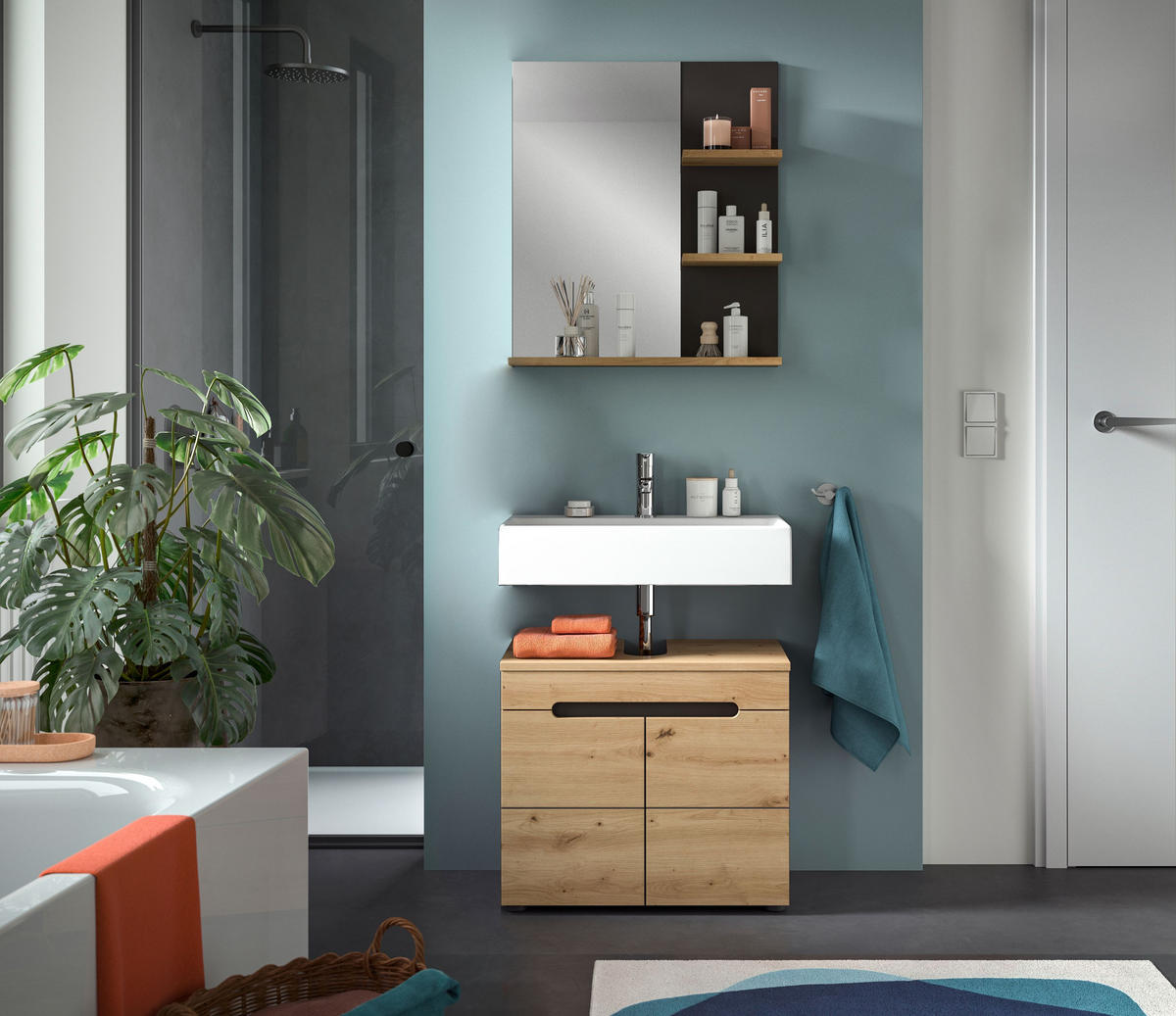 BADKOMBINATION 2tlg. Canu Bad in Basalt grau Nachbildung und Artisan Nachbildung B/H/T: 63x193x34 cm - Eiche Artisan, Holzwerkstoff (63/193/34cm)